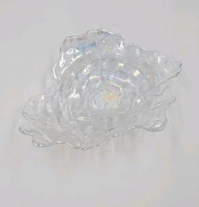 Iridescent Pearlescent Art Glass Single Oyster Shell Dish Bowl 8.5” X 7.5” - Picture 1 of 4