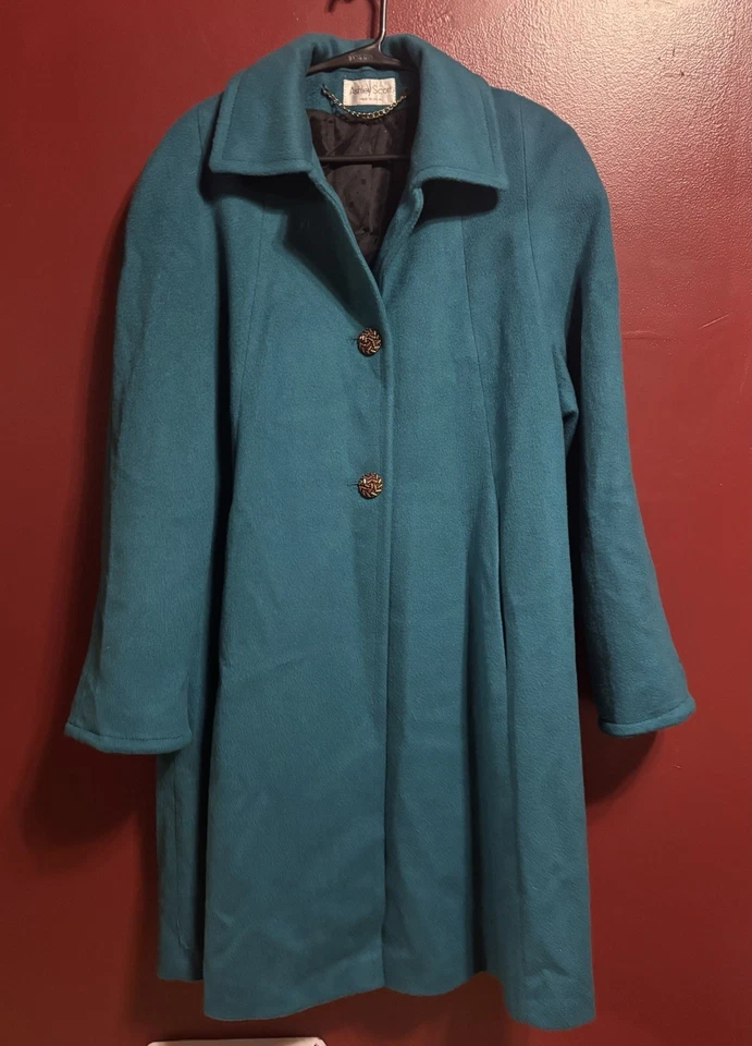 Abrigo de lana Ashley Scott vintage para mujer L/XL verde azulado bronce botones abrigo largo midi Foto 1 de 4