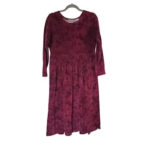 Erika & Company Vintage Maroon Red Floral Outline Velvet Velour Midi Dress Sz PL - Picture 1 of 10