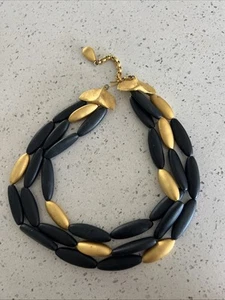 STUNNING MCM Vintage RJ Graziano Black Gold Tone Pebble Necklace - Picture 1 of 6