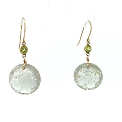 Pendientes colgantes con diseño de peridoto de corte especial flor amatista verde diseño oro 14kY NUEVO Foto 1 de 4