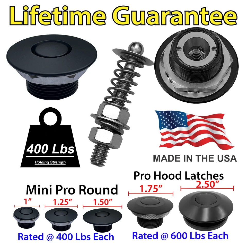 Hood Pins Quick Latch Push Button Latch Pro Series Black Hood Latch  NHRA USA - Image 1 of 4