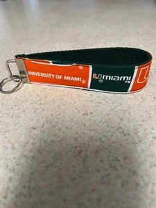 Key Ring Fob - Wristlet Style - University of Miami on Dark Green - NCAA - NEW! - Picture 1 of 1