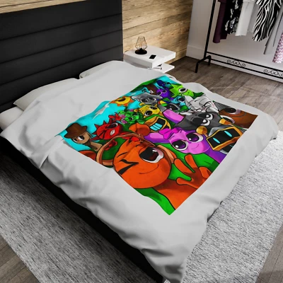 Sprunki Fanart Throw Blanket, Incredibox Mod Velveteen Plush Blanket, Gray, Oren - Image 1 of 4