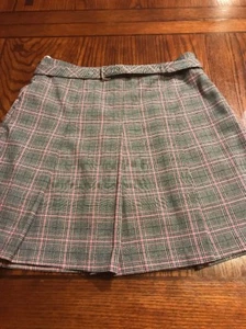 IZOD XFG Belted Black & Pink Pleated Plaid Stretch Golf Skort Skirt Sz 6 (E1) - Picture 1 of 8