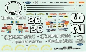 NASCAR Stock Car #26 Quaker State Ford Thunderbird Waterslide Decals - Picture 1 of 1