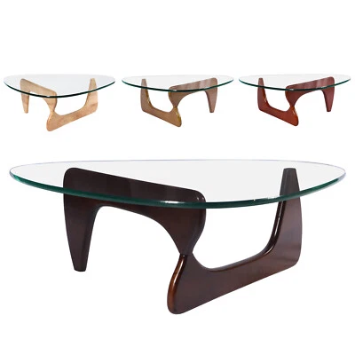 19mm Triangle Glass Coffee Table Noguchi Classic Coffee Table Solid Hard Wood - Image 1 of 4