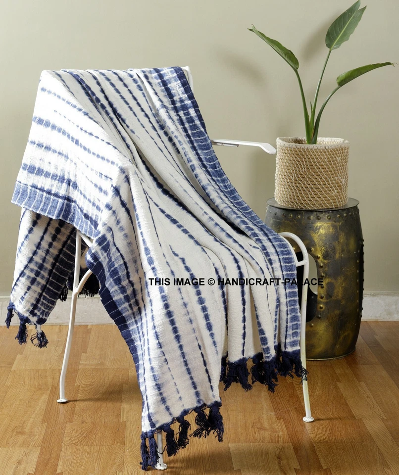 Indigo Blau Hand Batik Färbung Shibori Überwurf Decke Boho Mud Tuch Bett Sofa - Bild 1 von 3