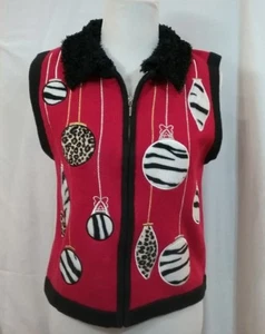 BECHAMEL Sweater Vest Women's Holiday Animal Print Christmas Ornaments Size PM - Bild 1 von 8