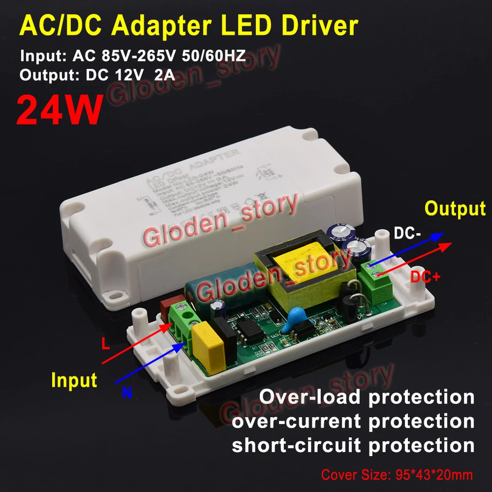 AC-DC Converter AC 110V 220V 230V to DC12V 2A 24W LED Driver Adapter Transformer - Image 1 of 4