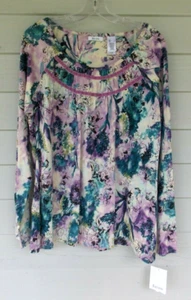 Liz & Co Long Sleeve Shirt Women's Size L Multicolor Floral 100% Cotton NWT - Picture 1 of 9