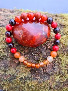 Carnelian, Red Garnet, Red Agate, Red Jasper & Cinnabar Healing Bracelet Made... - Picture 1 of 3
