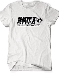 Shift and Steer Podcast Logo T Shirt WHITE Cotton Cars Rat Rods Muscle cars Race - Picture 1 of 3