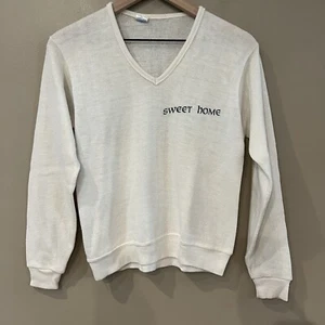 Vintage Champion Knit V Neck Sweater Women Small White USA Made Varsity Sorority - Picture 1 of 9