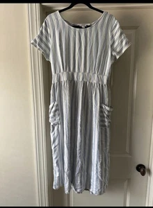 NWT a.n.a New Approach Blue/White Striped Rayon Linen Midi Dress Women’s M - Picture 1 of 4