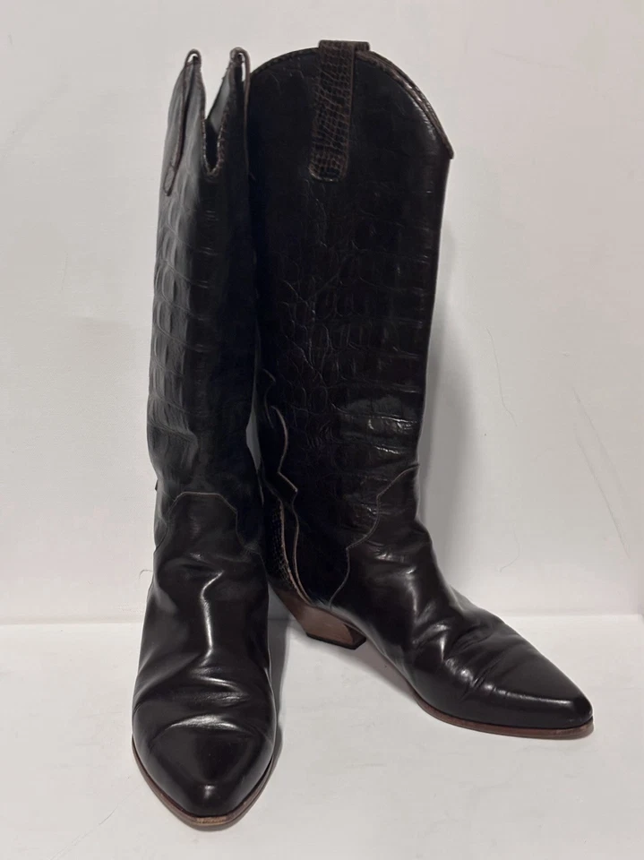 Botas vaqueras occidentales de cuero marrón Charles David para mujer talla 9,5 Foto 1 de 4