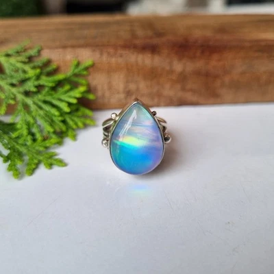 Natural Aurora Opal Gemstone Ring 925 Solid Sterling Silver Handmade Gift Ring - Image 1 of 4