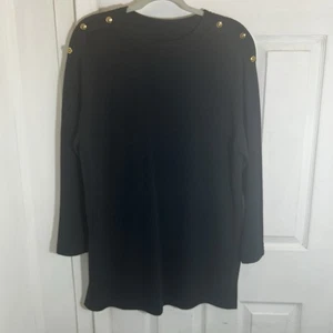 ST. JOHN Collection Marie Gray Tunic Sweater 3/4 Slv Button Trim Black EST M L - Imagen 1 de 10