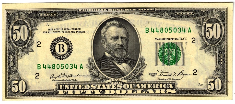 1981 USA 50 Dollar Banknote United States of America  a-UNC P472 B - New York NY - Image 1 of 2