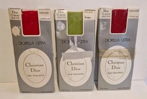 3 x CHRISTIAN DIOR VINTAGE DIORELLA NYLON TIGHTS 15 DENIER ONE SIZE RED GREEN - Picture 1 of 5