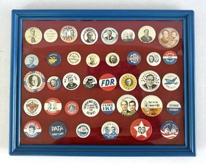 Political Campaign Pins Pinback Buttons Reproduction Framed Display Set 38 Piece - Picture 1 of 7
