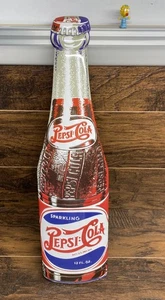 Genuine Pepsi Cola Glass Bottle Embossed Metal Tin Sign Vintage Bar Garage 21” - Picture 1 of 7