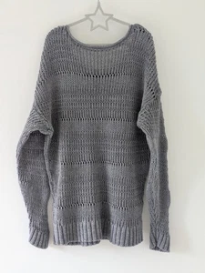 Crochet Grey Blue Open-Knit Slouchy Jumper - Easy Care 100% Cotton New GAP - Picture 1 of 8
