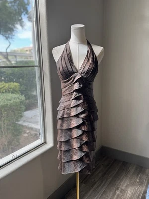 Cache Size 2, Stunning Metallic Iridescent Bronze Halter MIDI Cocktail Dress - Image 1 of 4