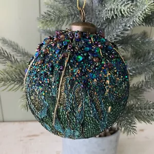 10 cm Pailletten Perlen Türkis Christbaumkugel Gisela Graham Pfau Deko - Bild 1 von 6