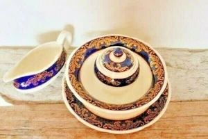 Cobalt Blue & Floral CROWN DUCAL A.G.R. Made in England 5 replacement pieces - Picture 1 of 8