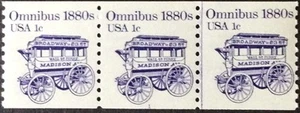 1986 1c Omnibus Coil Plate # Strip of 3, Scott #2225, Mint VF NH - Picture 1 of 2