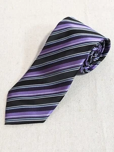 Neck Tie Regimental Stripe Purple, Black, Silver Croft & Barrow 57"L 3.125"W - Picture 1 of 8