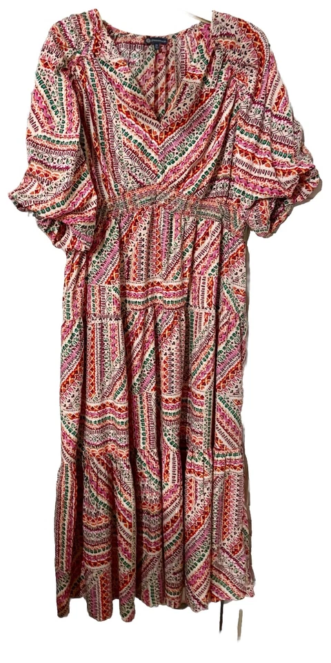 Democracy 2XL dress Baby Doll  3/4  Ballon SL  V Neck  Woven Tiered  MIDI Fairy - Image 1 of 4