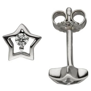 Children Stud Earrings Star 5, 8x6, 1mm 2 Zirconia White 925 Silver - Picture 1 of 1