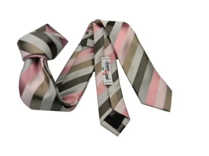 Cravatta beige e rosa a righe marrone rosa in raso di seta cravatte eleganti - Imagen 1 de 2
