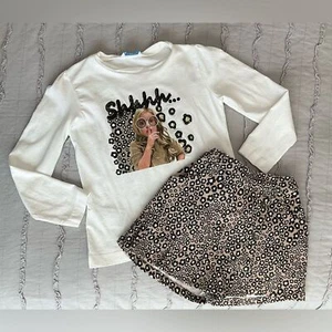 Mayoral girls long sleeve shirt and leopard print skort set Size 5 - Picture 1 of 8