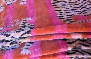Hand Block Print Crushed Soft Velvet Fabric Indian Dress Sewing Upholstery Tiger - Picture 1 of 5