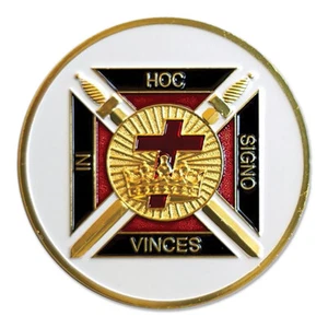 Knights Templar Round Masonic Auto Emblem - [White & Gold][3'' Diameter] - Picture 1 of 1