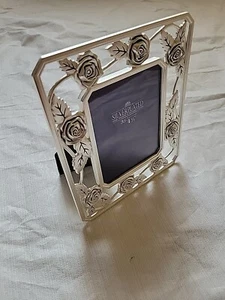 Silver Plated Picture Frame 3 1/2 x 4 1/2" Rose Floral Frame - Picture 1 of 4