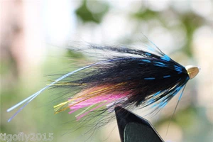 24 pcs Blue&Black Feather Cone Head Tube Flies Salmon Trout Fly Fishing Flies - Picture 1 of 4