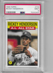 1986 Topps Rickey Henderson #716 All Star PSA 9 Mint Baseball Card.