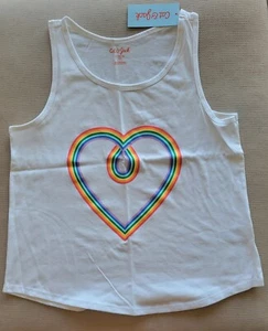 Cat & Jack  Heart Rainbow White Tank Top Youth Girls Large 10/12 Plus - NWT - Picture 1 of 4
