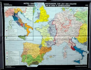 cartoncino a rullo vintage Europa centrale ovest italia quadro scuola lavagna didattica - Foto 1 di 1