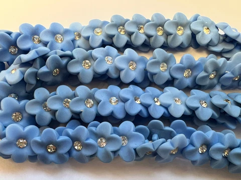 18MM VINTAGE AUSTRIAN GLASS BLUE FLOWER WITH RHINESTONE BUTTONS W/ SHANK(24 PCS) Cover