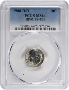 1960-D/D Roosevelt Silver Dime RPM FS-501 MS64 PCGS - Picture 1 of 2