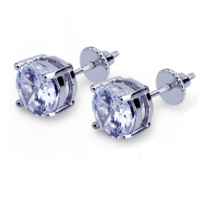 925 Sterling Silver Post ROUND Clear CZ HIP HOP SCREW BACK STUD EARRINGS 6mm