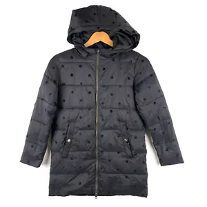 Country Road Child Puffer Jacket Kids Size 10-11 Black Polka Dot Full Zip Hooded - Picture 1 of 13
