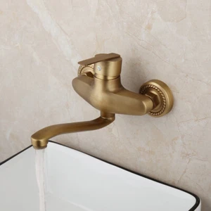 Antique Brass Bathroom Basin Faucet Single Handle Wall Mounted Sink Mixer Tap - Bild 1 von 12