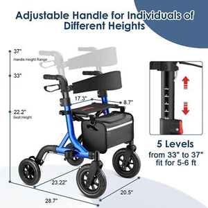 Walkers for Seniors, 10" Rubber Wheels All Terrain Rollator Walker with Backrest - Picture 1 of 9