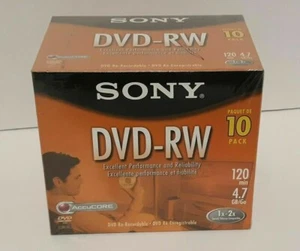 SONY 10-Pack DVD-RW 120 Min 4.7 gb BRAND NEW SEALED DVD Re-Recordable 10DMW47L2 - Picture 1 of 4